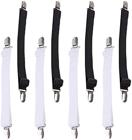 8pcs Fitted Sheet Clips - 2 Sets Bed Sheet Holder Straps with 3 Non-Slip Clips, Upgrade 3-Bands Mattress Clips for Sheets, Premium Mattress Sheet